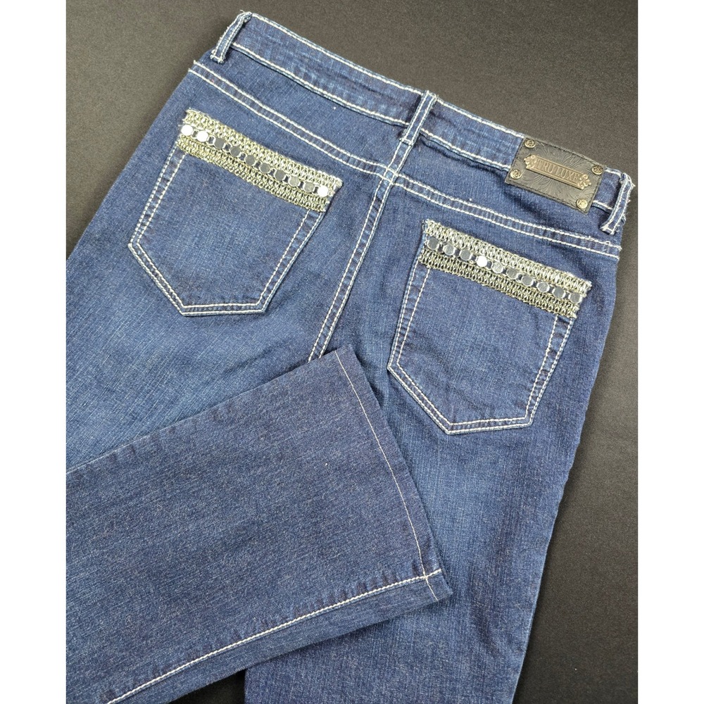 Tru Luxe Jeans Womens 6 Dark Wash Bootcut Embellished Pocket Stretch T0213B
